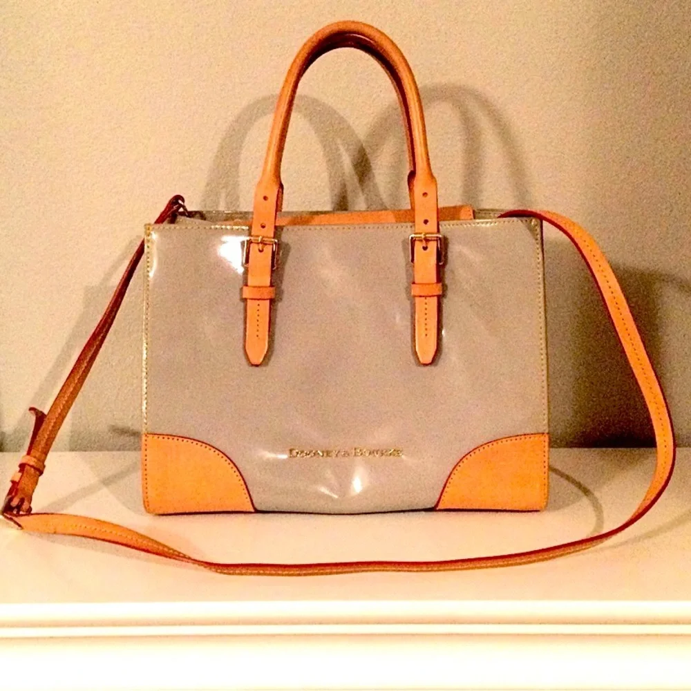 Dooney & Bourke Patent Leather Shoulder Satchel & Crossbody Blue Gray Janine - Picture 3 of 6